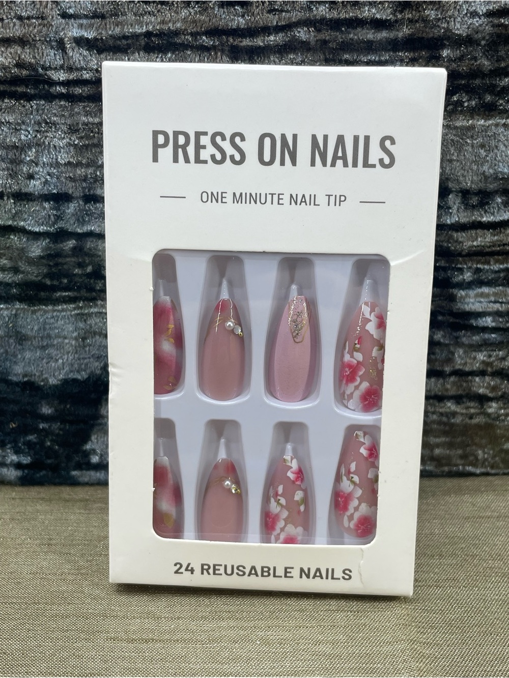 Press On Nails - Pink Floral Tropical Reusable Nail Tips (24 Pack)